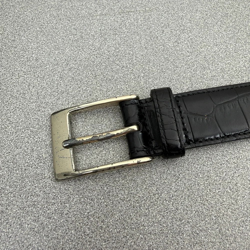 Trafalgar Belt Mens 34 Black Embossed Italian Calfskin Leather Dress Buckle